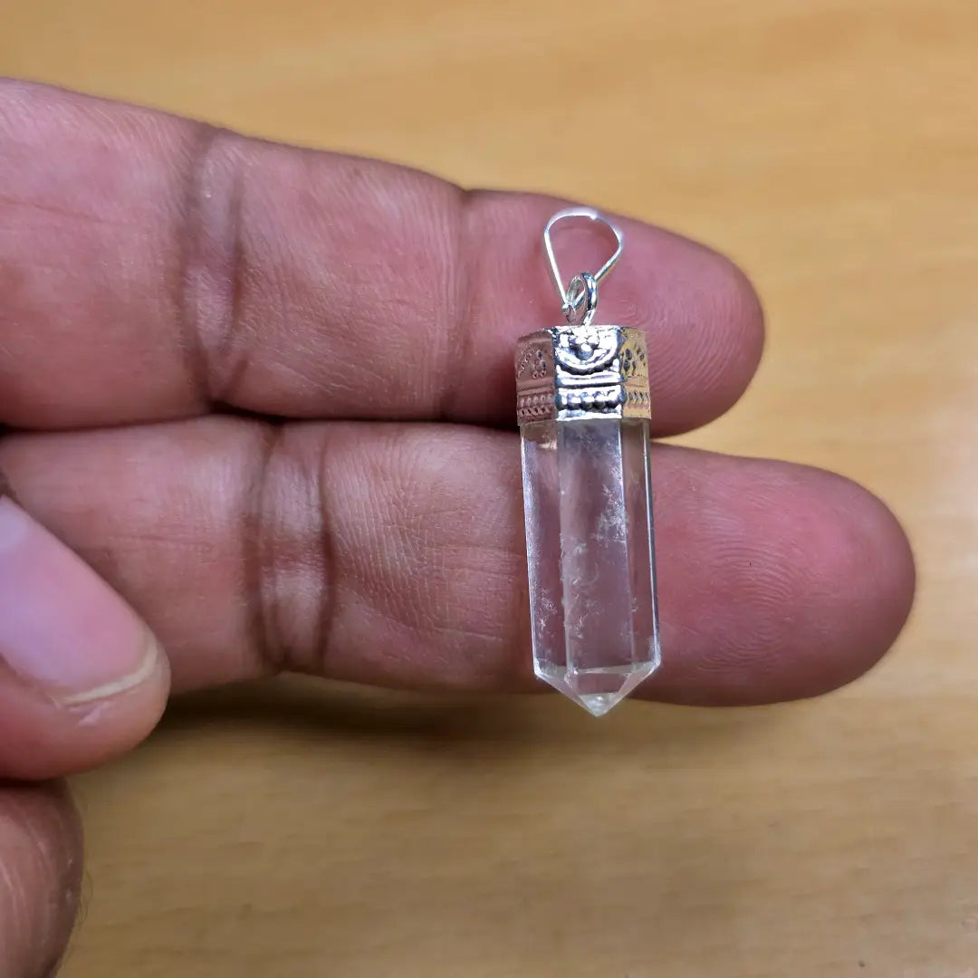 Luxury Clear Quartz Pendant | Handcrafted Pencil-Cut Gemstone Design