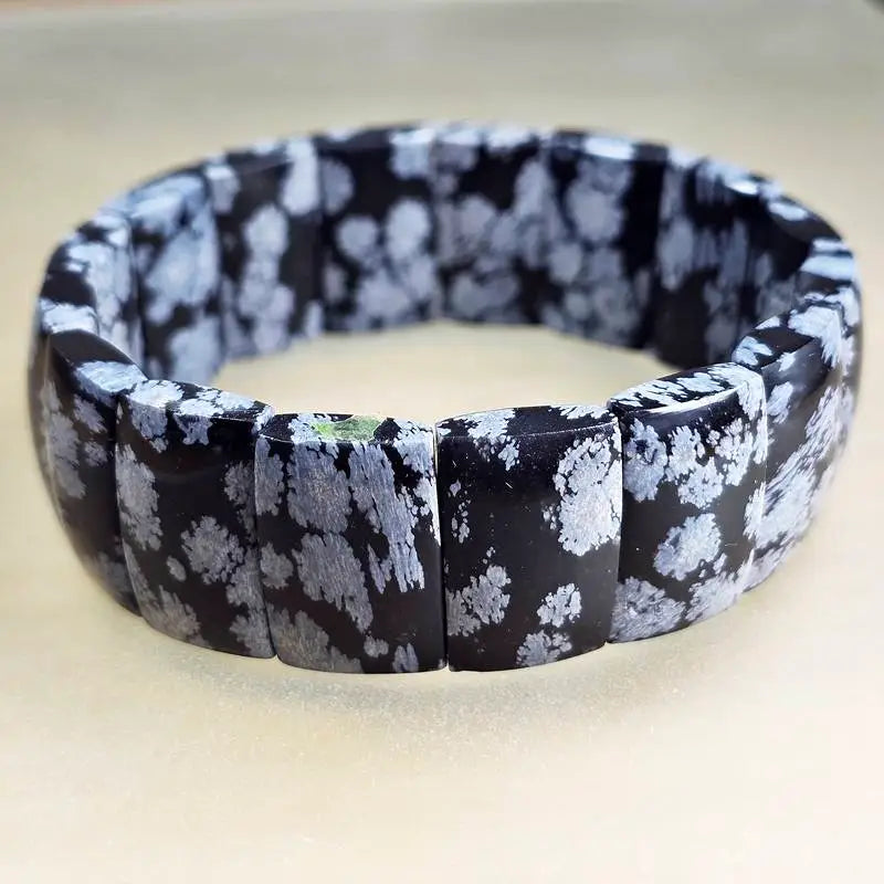 Snowflake Obsidian Flat Bead Bracelet