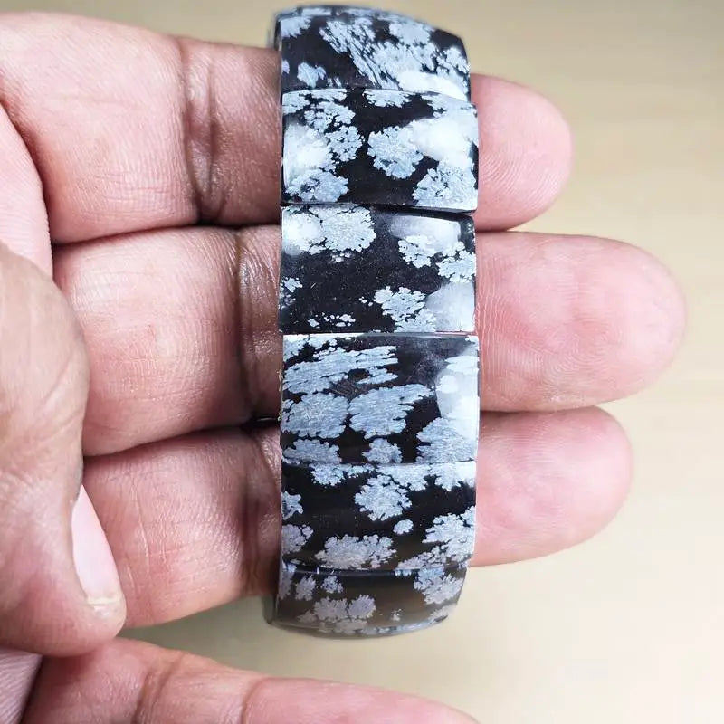 Snowflake Obsidian Flat Bead Bracelet