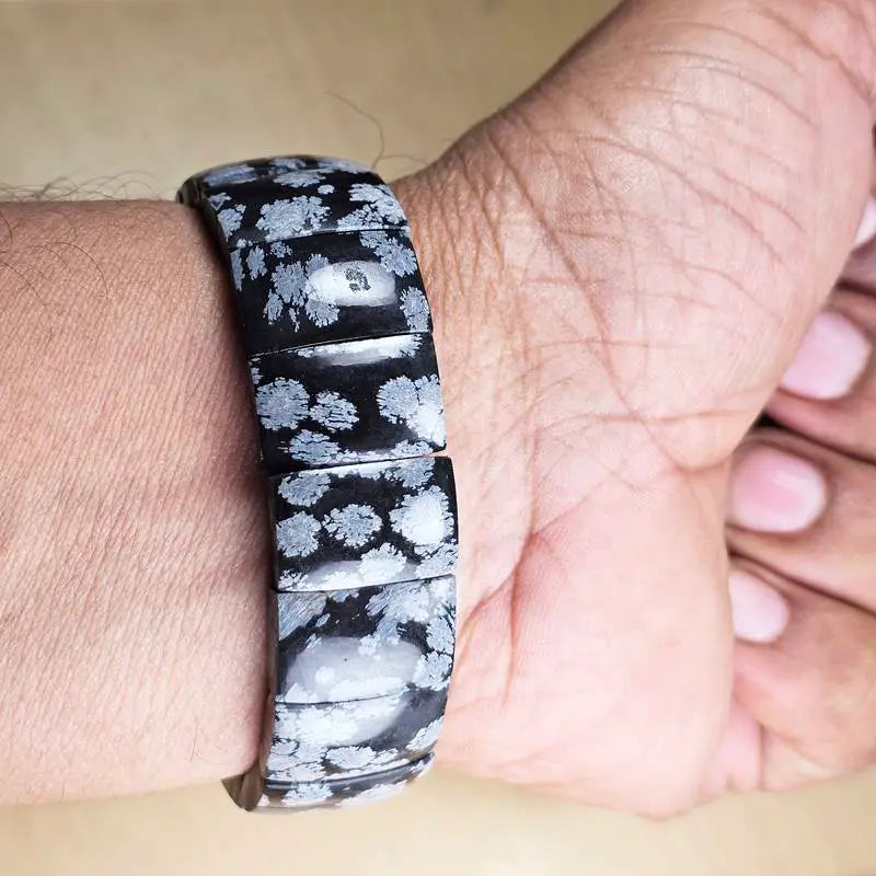 Snowflake Obsidian Flat Bead Bracelet