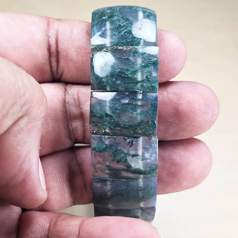 Moss Agate Flat Bead Bracelet