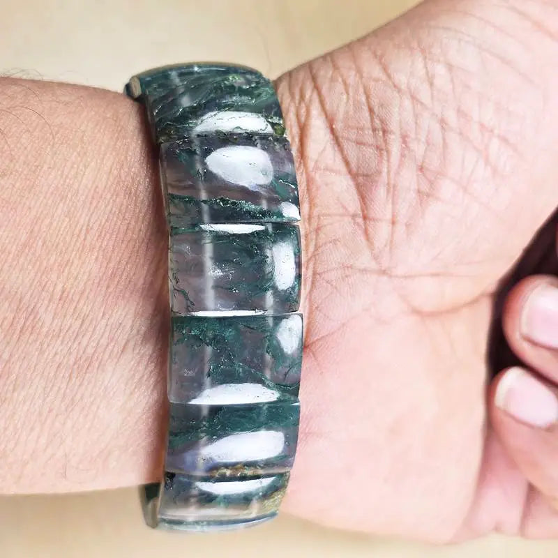 Moss Agate Flat Bead Bracelet