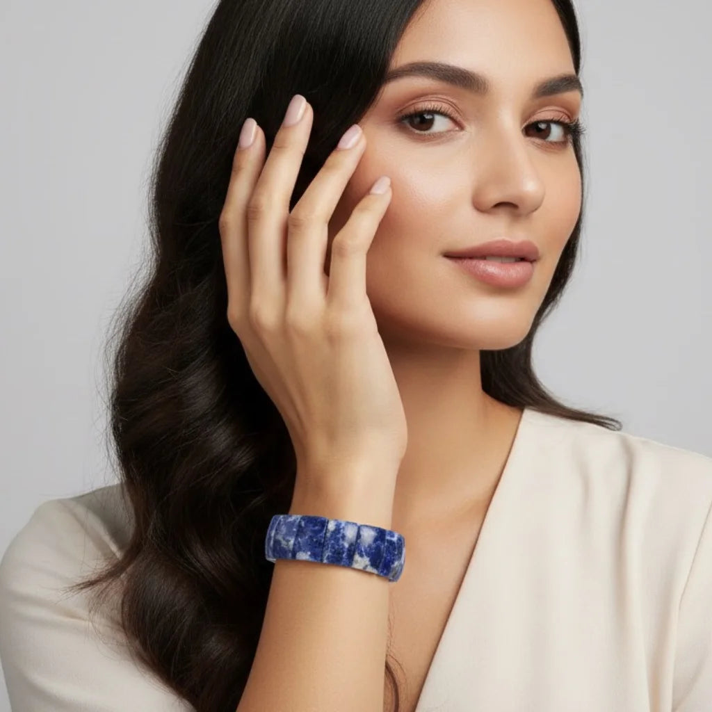 Natural Sodalite Flat Bead Bracelet