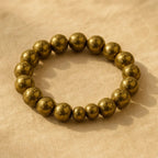 Close-up of natural golden pyrite bracelet