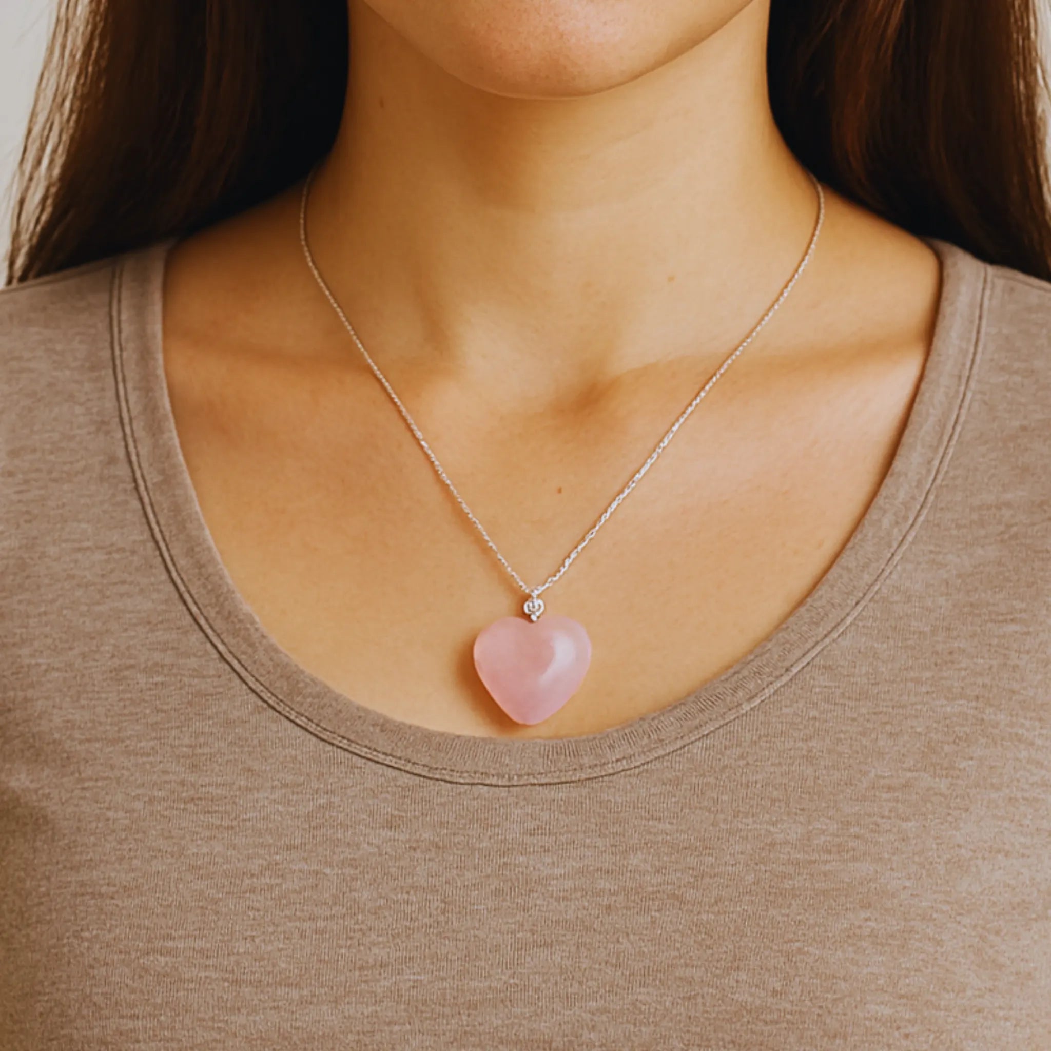 Rose Quartz Crystal Heart Pendant – Attract Love & Inner Calm