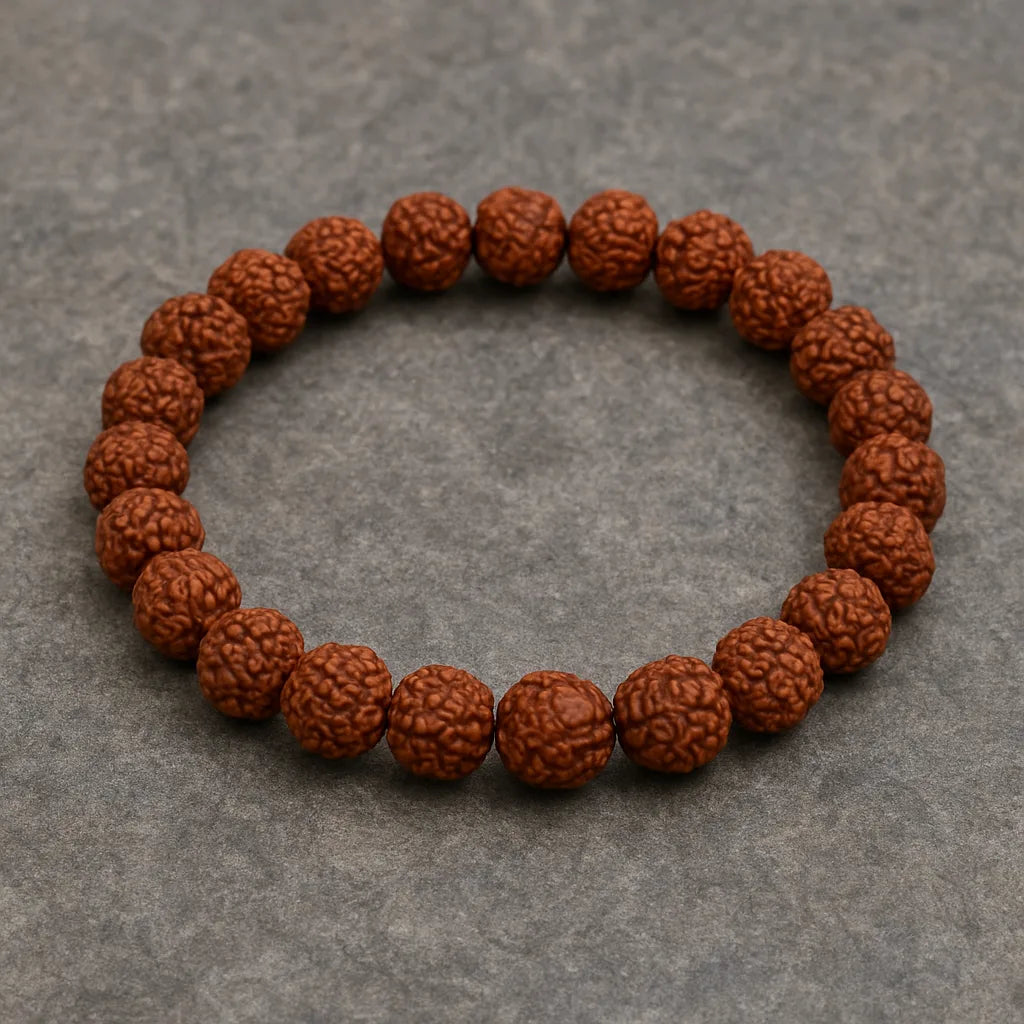 rudraksha bracelet bracelet on a gray background